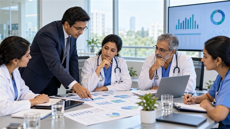 Doctor and healthcare consultant reviewing plans