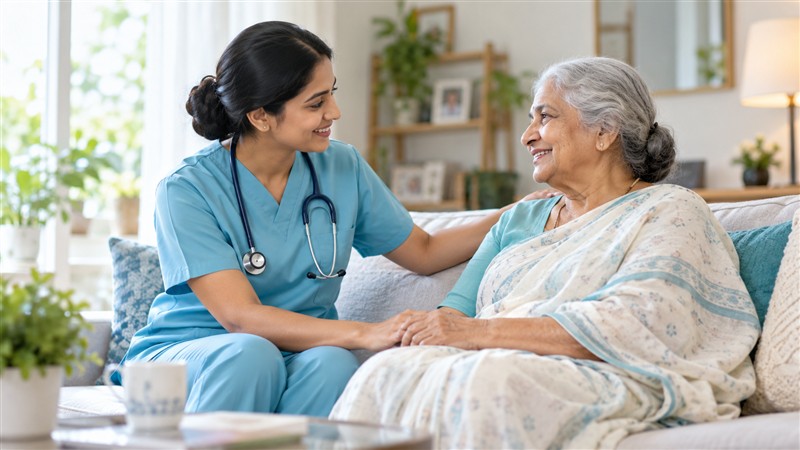 Homecare nurse supporting an older adult